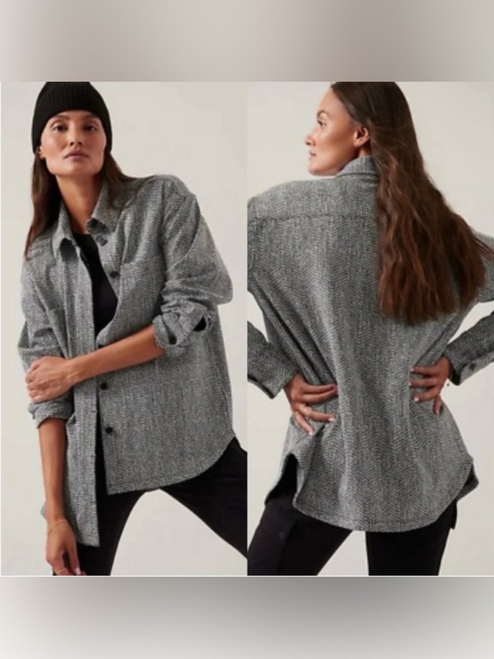 Athleta‎ Women Large Braiden Textured Geometric Abstract Quiet Luxury Shacket